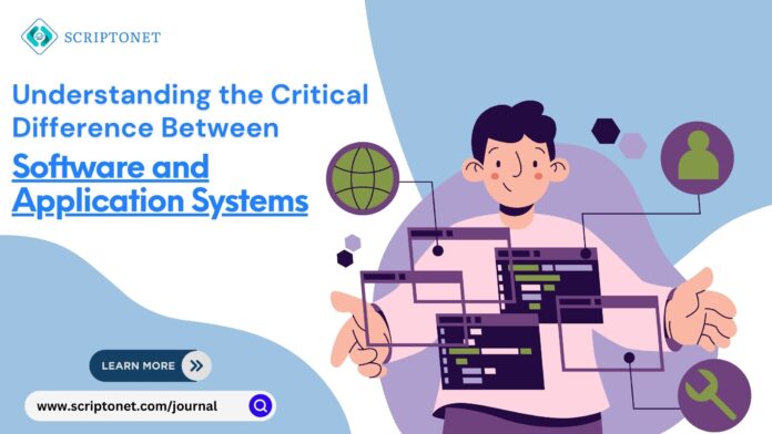 difference between software and application system